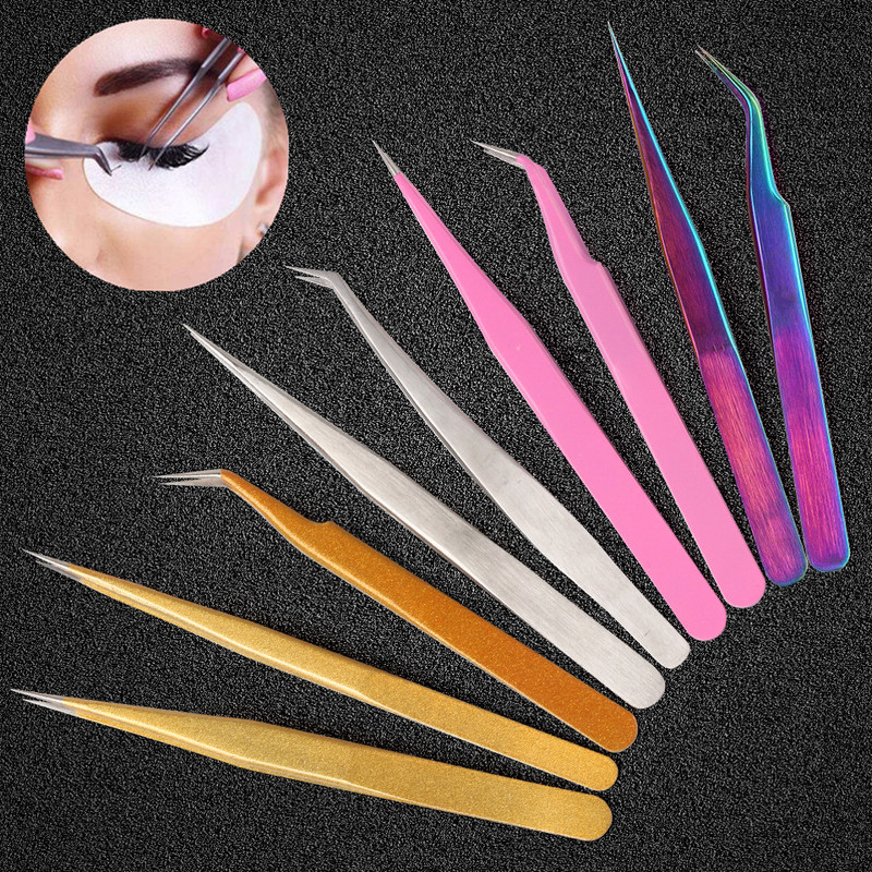 Pensetă pentru extensie de gene din oțel inoxidabil Pensetă pentru gene curbate drepte Pensetă pentru unghii Clip de alegere pentru gene Unelte pentru pensete pentru sprâncene