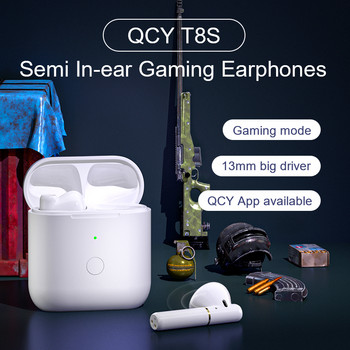 Νέα αναβάθμιση Ασύρματα ακουστικά QCY T8S Bluetooth 5.0 Ακουστικά 65 ms Χαμηλή καθυστέρηση 13 χιλιοστών προγράμματος οδήγησης Ήχος HIFI για μουσική/παιχνίδια Κλήση ENC HD