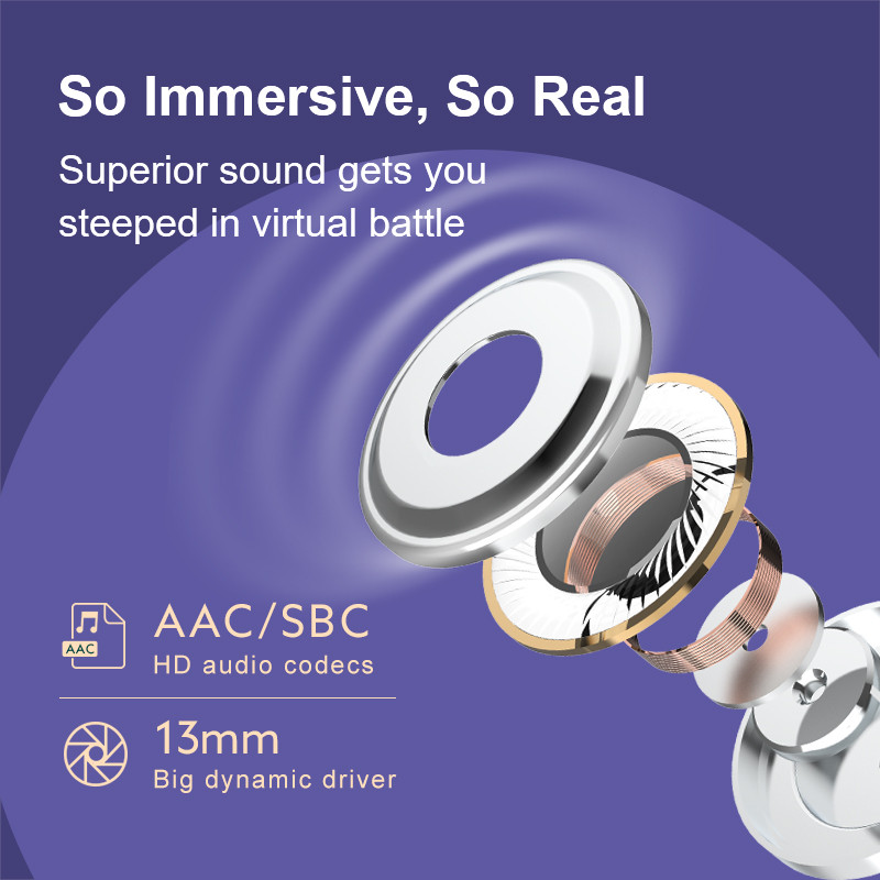 Noua actualizare QCY T8S Căști fără fir Căști Bluetooth 5.0 65 ms Latență scăzută Driver de 13 mm Sunet HIFI pentru muzică/jocuri ENC Apel HD