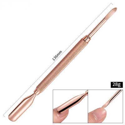 Új rozsdamentes acél Rose Gold Kétfejű Steel Pusher Dead Skin Olló Lakk Gél eltávolító Manikűr Pedikűr Körömápoló eszközök