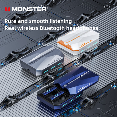 Monster XKT11 Gamer austiņas Bluetooth 5.2 Ture bezvadu austiņas zema latentuma trokšņu samazināšanas austiņas spēļu austiņas ar mikrofonu
