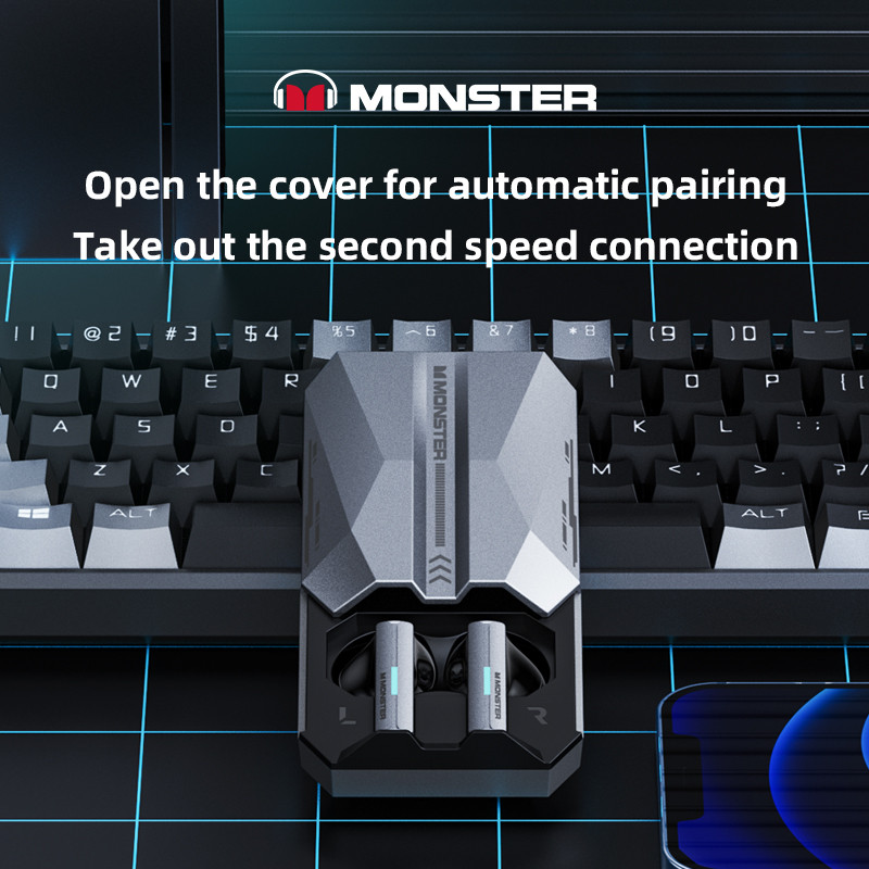 Căști pentru gamer Monster XKT11 Căști wireless Bluetooth 5.2 Ture Căști cu latență scăzută cu reducere a zgomotului Căști pentru jocuri cu microfon