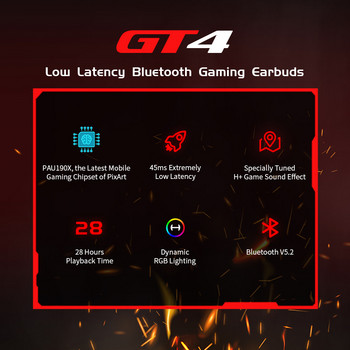 Edifier HECATE GT4 TWS True Wireless Gaming Earbuds Bluetooth Ακουστικά 45ms Low Latency RGB Lighting