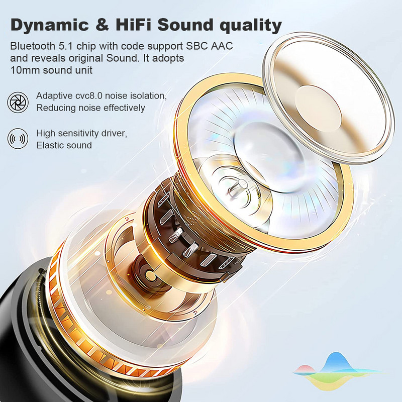 Bluetooth belaidės ausinės Deep Bass TWS ausinės triukšmą slopinančios sportinės vandeniui atsparios ausinės HD skambučių ausinės su mikrofonu