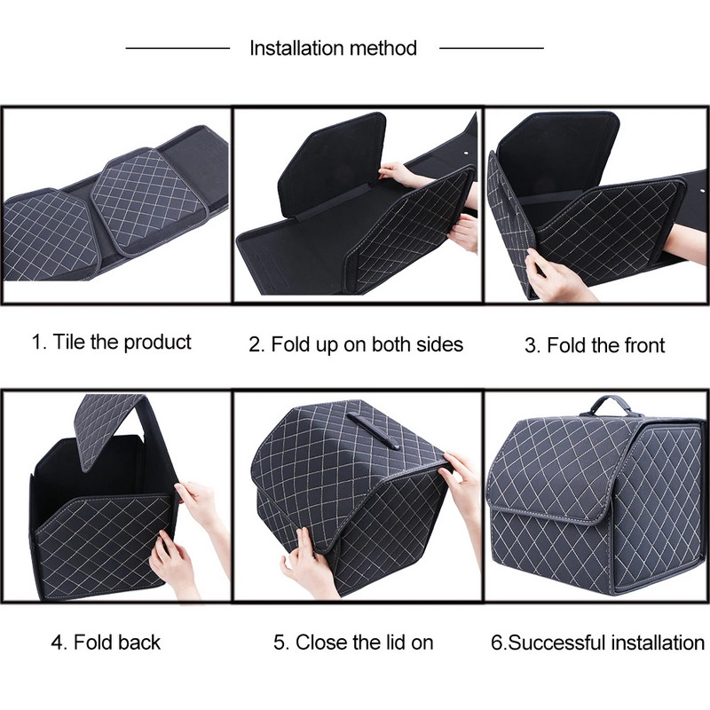 Automobilio bagažinės laikymo dėžė Didelės talpos automatiniai daugiafunkciai įrankiai Sandėliavimo krepšys Sudėjimas Tvarkymas Oda sulankstoma avarinei laikymo dėžei