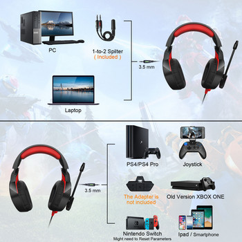 ONIKUMA K1-B Gaming Headset Gamer με ευέλικτα ενσύρματα ακουστικά μικροφώνου για PS4 Xbox One Computer Gamer PC