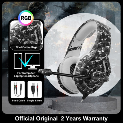 ONIKUMA K1-B Gaming Headset Gamer με ευέλικτα ενσύρματα ακουστικά μικροφώνου για PS4 Xbox One Computer Gamer PC