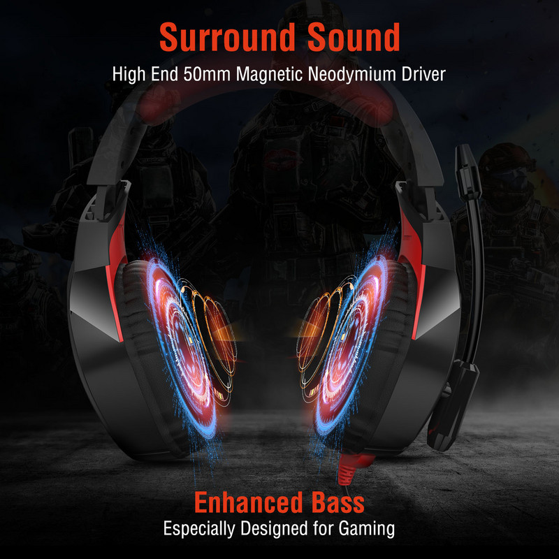 ONIKUMA K1-B Gaming Headset Gamer με ευέλικτα ενσύρματα ακουστικά μικροφώνου για PS4 Xbox One Computer Gamer PC