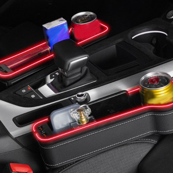 Dual USB Charging Car Crevice Storage Box Colorful LED Seat Gap Slit Pocket Catcher Seat Organizer Κάρτα Θήκη για μπουκάλια τηλεφώνου