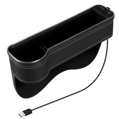 Încărcare dublă USB cutie de depozitare pentru crăpături pentru mașină, cu LED colorat pentru scaun, buzunar cu fantă, prindere pentru scaun, organizator pentru carduri, suport pentru pahare pentru sticle