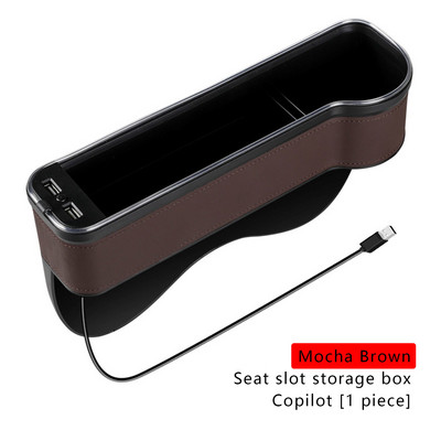 Încărcare dublă USB cutie de depozitare pentru crăpături pentru mașină, cu LED colorat pentru scaun, buzunar cu fantă, prindere pentru scaun, organizator pentru carduri, suport pentru pahare pentru sticle