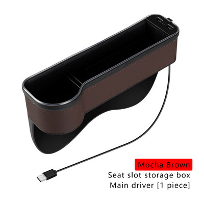 Încărcare dublă USB cutie de depozitare pentru crăpături pentru mașină, cu LED colorat pentru scaun, buzunar cu fantă, prindere pentru scaun, organizator pentru carduri, suport pentru pahare pentru sticle