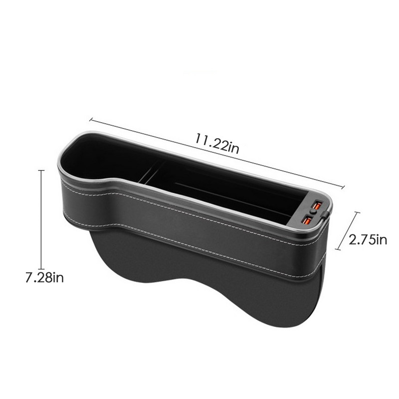 Încărcare dublă USB cutie de depozitare pentru crăpături pentru mașină, cu LED colorat pentru scaun, buzunar cu fantă, prindere pentru scaun, organizator pentru carduri, suport pentru pahare pentru sticle