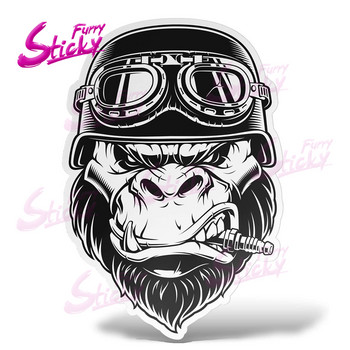 Furry Sticky Smoking Gangster Gorilla Rider Автомобилен стикер Стикер за кола за каска Багажник на лаптоп Мотоциклет Стикер Автомобилни аксесоари