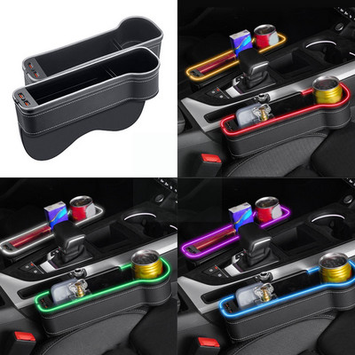 Autósülés réstároló Kettős USB töltés LED-es ülésfogó fényű pohártartó kártyanyílással Környezeti takarítás zsebtartó L9D7