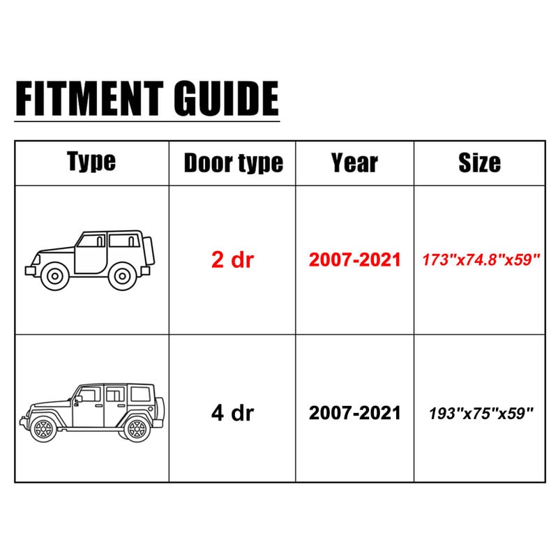 X Autohaux autóburkolat Jeep Wrangler JK 2 ajtós 2007-2017 JL 2 ajtós 4 ajtós 2018-2021 kültéri vízálló SUV teljes burkolat Jeephez