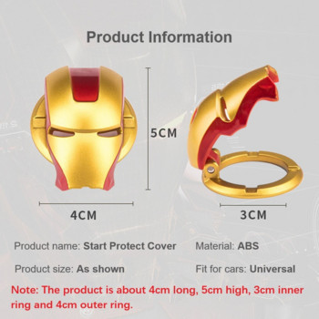 Iron Man Car One Touch Start Button Protection Cover Engine Ignition Start Decoration Sticker Car Interior Accessories Modification