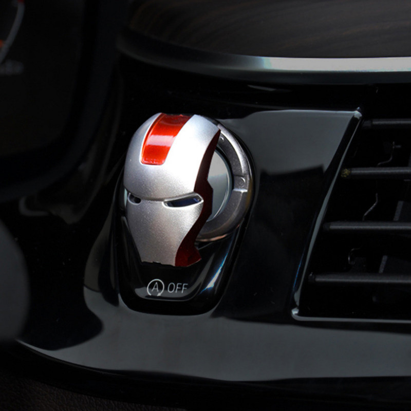 Iron Man Car Buton de pornire cu o singură atingere Capac de protecție Aprindere Motor Pornire Decorare Autocolant Accesorii pentru interiorul mașinii Modificare
