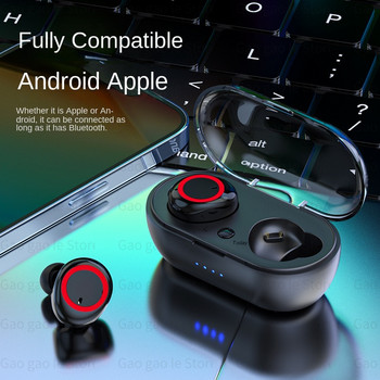 Y50 Bluetooth слушалка Спорт на открито Безжични слушалки 5.0 с контейнер за зареждане Power Display Сензорно управление Слушалки Слушалки