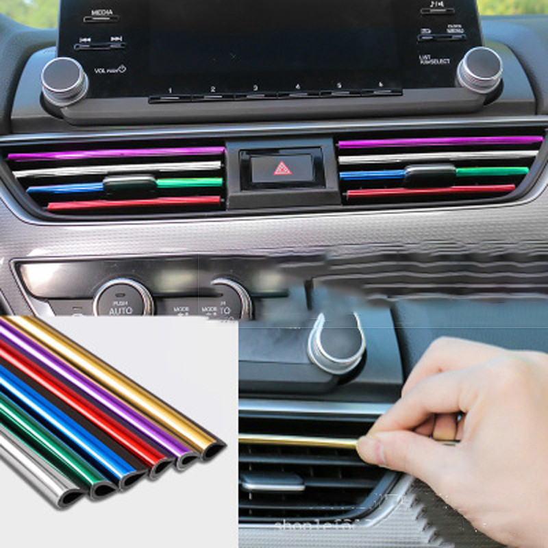 10 vnt. automobilio oro kondicionieriaus oro išleidimo angos dekoravimo šviesi juosta, oro išleidimo angos dekoravimo spaustuko juosta, spalvos juostos modifikuotos interjero detalės