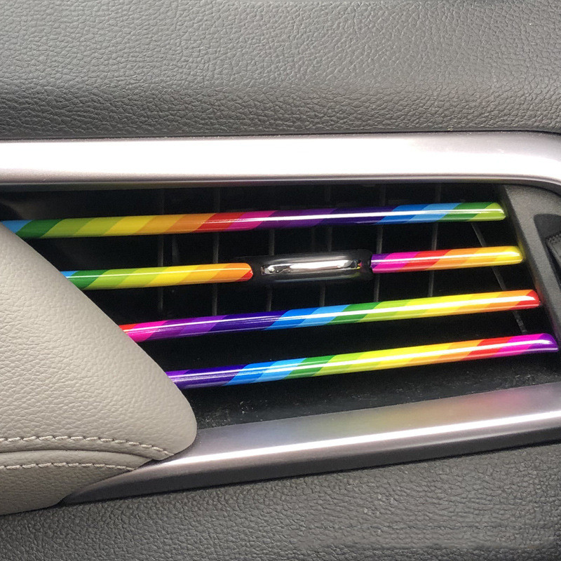 10 vnt. automobilio oro kondicionieriaus oro išleidimo angos dekoravimo šviesi juosta, oro išleidimo angos dekoravimo spaustuko juosta, spalvos juostos modifikuotos interjero detalės