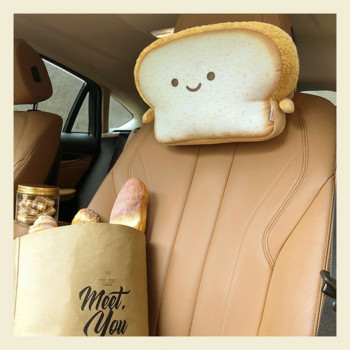Тост хляб Облегалка за глава за кола-седалка Възглавница за врата-карикатура Възглавница за шийни прешлени-сладка възглавница за кола Интериорни аксесоари