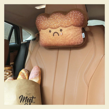 Тост хляб Облегалка за глава за кола-седалка Възглавница за врата-карикатура Възглавница за шийни прешлени-сладка възглавница за кола Интериорни аксесоари