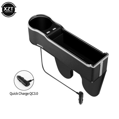Automobilio sėdynės tarpo saugojimo dėžutė Automobilinis laikiklis su įkroviklio laidu, dviguba USB prievado greito įkrovimo automobilių salono priedai