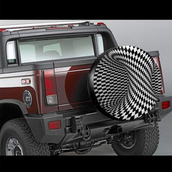 Геометрично квадратно черно-бяло покритие за резервна гума Водоустойчиво, устойчиво на прах UV слънцезащитно покритие за колело, подходящо за джип, ремарке, RV, SUV и