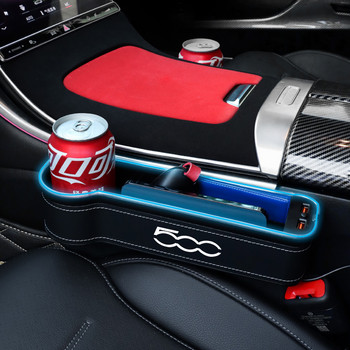 Πολλαπλών λειτουργιών Car Seat Gaps Organizer Storage Box για Fiat 500 500C 500X 500L με USB Charging Αξεσουάρ κουτιού αποθήκευσης αυτοκινήτου