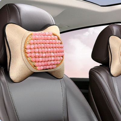 Autós fejtámla párna nyaktámasz kiváló minőségű gyanta jade kis kerek masszázsgyöngy nyakpárna rózsaszín bézs