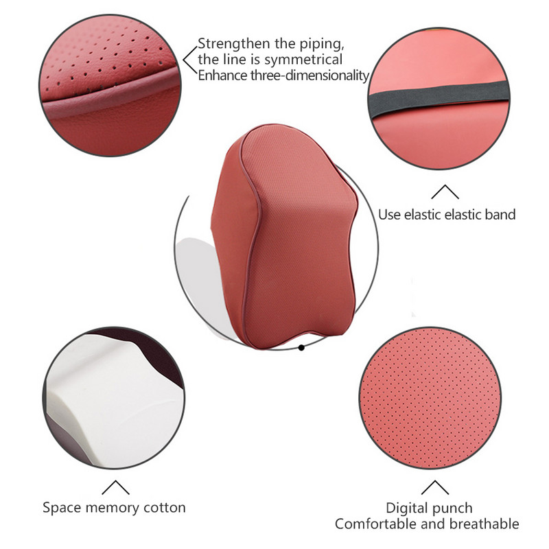 PU Δερμάτινο προσκέφαλο αυτοκινήτου Μαξιλάρι λαιμού Μνήμη Βαμβακερή οσφυϊκή υποστήριξη Αυτόματο στήριγμα λαιμού Μαξιλάρι καθίσματος Μαξιλάρι αυτοκινήτου