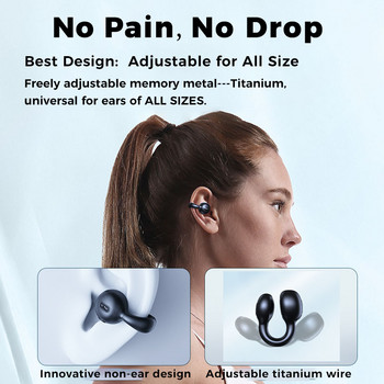 TWS Bone Conduction Bluetooth слушалки 5.3 Ear Clip Earring Безжични слушалки с микрофон за намаляване на шума HiFi спортни слушалки
