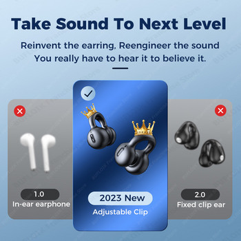 TWS Bone Conduction Bluetooth слушалки 5.3 Ear Clip Earring Безжични слушалки с микрофон за намаляване на шума HiFi спортни слушалки