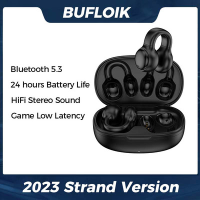 TWS Bone Conduction Bluetooth slušalice 5.3 Ear Clip Earring Bežične slušalice s mikrofonom za smanjenje buke HiFi sportske slušalice