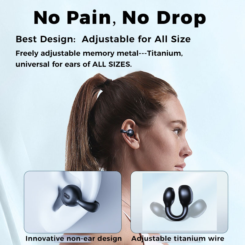 TWS Bone Conduction Bluetooth Earphones 5.3 Ear Clip Earring Earring Wireless headphone with Mic Noise Reduction HiFi Sports Headset