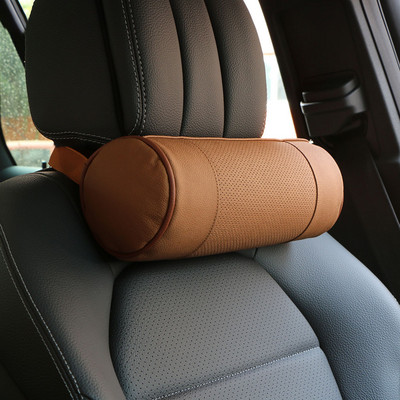 Μαξιλάρια αυχενικού σπονδύλου καθίσματος αυτοκινήτου Γνήσιο δέρμα αυτόματης ασφάλειας Κυλινδρικό μαύρο σωλήνα στήριξης λαιμού Μαξιλάρι κεφαλής