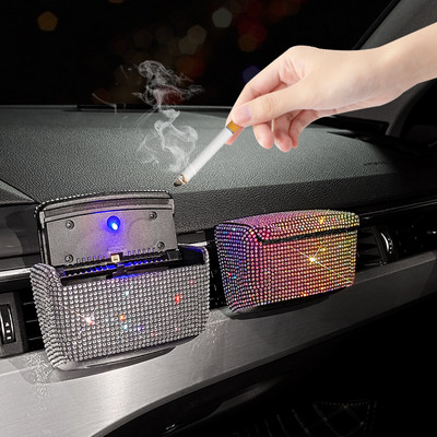 Kreatív Bling Rhinestone füst cigaretta hamutartó dobozok Automatikus többfunkciós személyiség csillogó dekoráció LED autós hamutartók