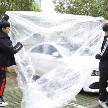 Прозрачно покривало за кола Универсално покривало за кола Водоустойчиви прахоустойчиви покривала за кола за еднократна употреба Размер M-XL Прозрачни пластмасови покривала за кола