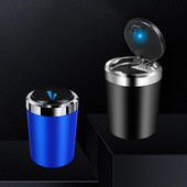 Suport pentru cenușă de mașină Spațiu închis cu capac ignifug Recipient de depozitare de înaltă rezistență pentru spălare ușoară Mini lumină albastră pentru cenușă de mașină Tr