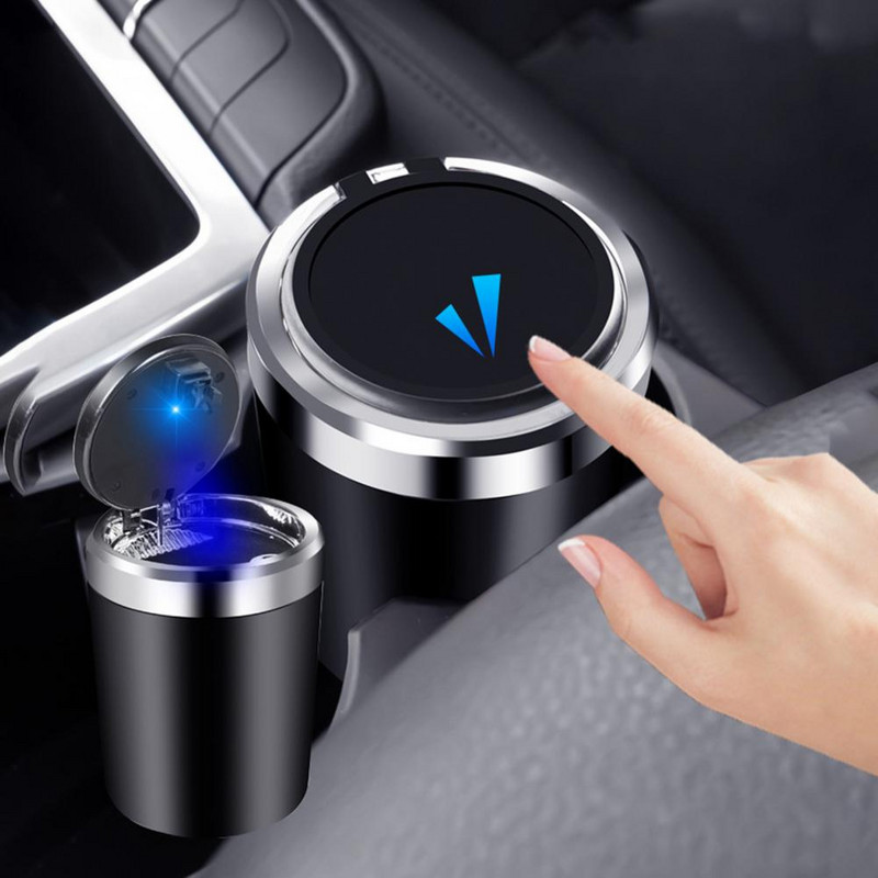 Suport pentru cenușă de mașină Spațiu închis cu capac ignifug Recipient de depozitare de înaltă rezistență pentru spălare ușoară Mini lumină albastră pentru cenușă de mașină Tr