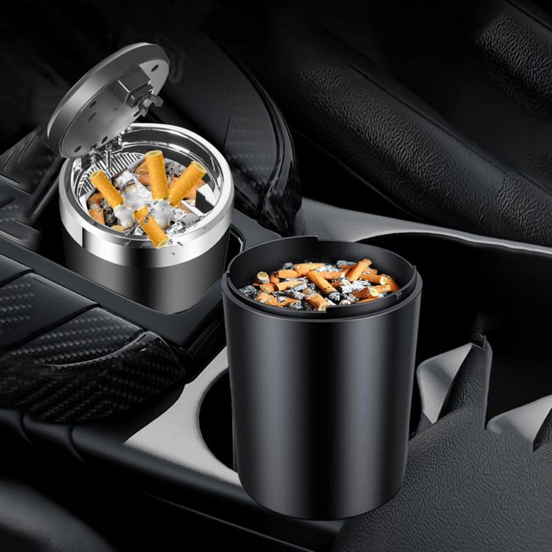 Suport pentru cenușă de mașină Spațiu închis cu capac ignifug Recipient de depozitare de înaltă rezistență pentru spălare ușoară Mini lumină albastră pentru cenușă de mașină Tr