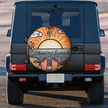 Surf Surfer Chasing Sunsets Капак за резервно колело за Jeep Honda 4WD RV Персонализиран протектор за гуми за сърфиране 14\