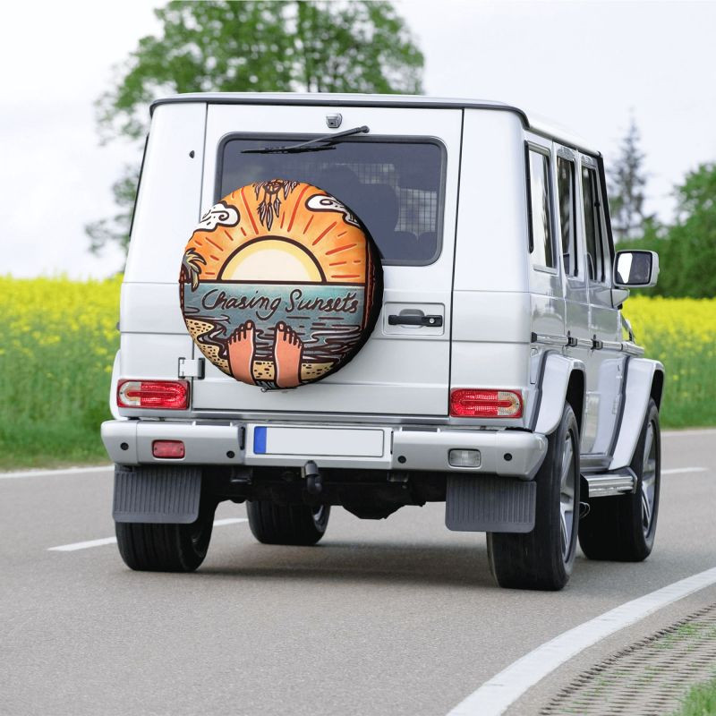 Surf Surfer Chasing Sunsets pótkerék burkolat Jeep Honda 4WD RV Custom Surfing Tire Protector 14" 15" 16" 17" hüvelyk