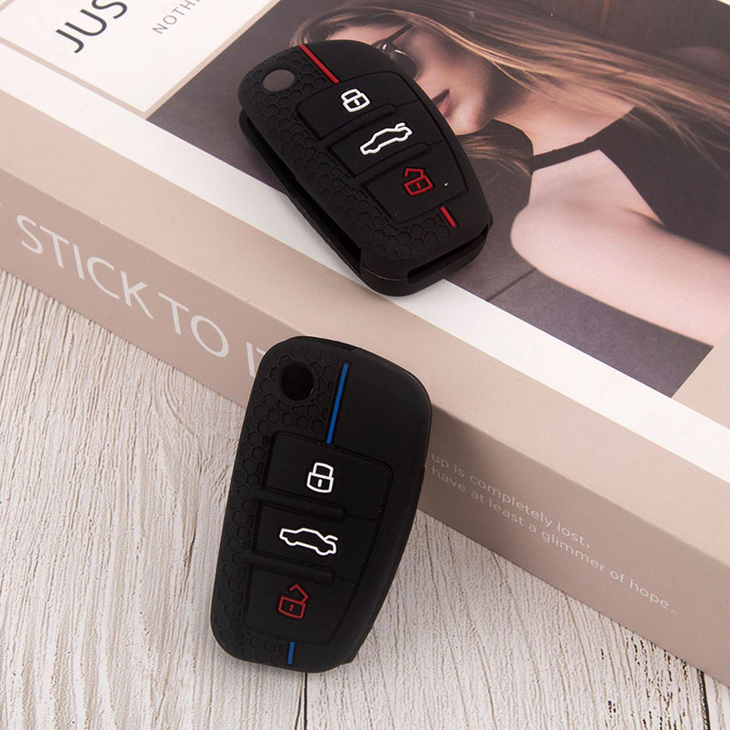 Husă siliconică pentru chei de mașină, 3 butoane, rabatabilă pentru telecomandă, capac de protecție pentru Audi A1 A3 A6 Q2 Q3 Q7 TT TTS R8 S3 S6 RS3 RS6