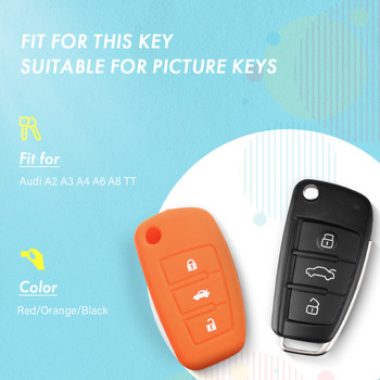 KEYYOU 3 κουμπιά σιλικόνης Κάλυμμα κλειδιού αυτοκινήτου σιλικόνης Τσάντα κλειδιού για αναδιπλούμενη θήκη κλειδιού Audi A3 A4 A5 A6 A8 Q5 A8 TT S6