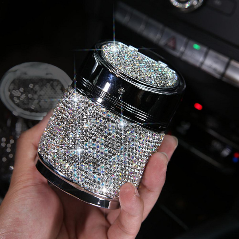 Scrumieră portabilă pentru mașină cu strass cu lumină LED Cristal diamant Scrumieră pentru mașină Scrumieră Suport pentru pahare pentru fete1Accesorii auto