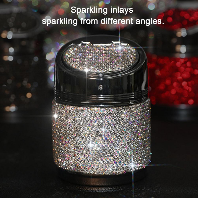 Scrumieră portabilă pentru mașină cu strass cu lumină LED Cristal diamant Scrumieră pentru mașină Scrumieră Suport pentru pahare pentru fete1Accesorii auto