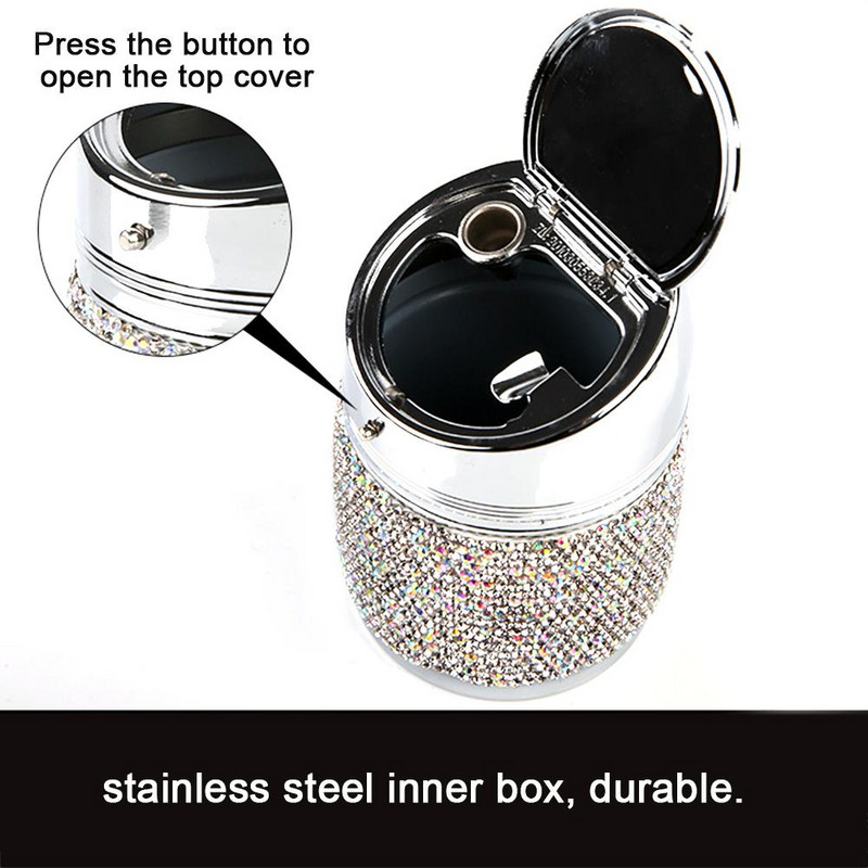 Scrumieră portabilă pentru mașină cu strass cu lumină LED Cristal diamant Scrumieră pentru mașină Scrumieră Suport pentru pahare pentru fete1Accesorii auto