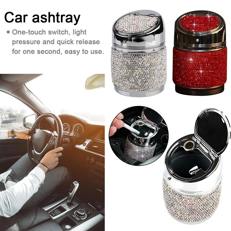 Scrumieră portabilă pentru mașină cu strass cu lumină LED Cristal diamant Scrumieră pentru mașină Scrumieră Suport pentru pahare pentru fete1Accesorii auto